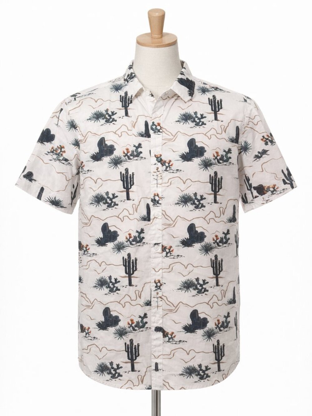 NWT Sports Buff Men 3XL Desert Cactus Button Down Shirt Black Gray